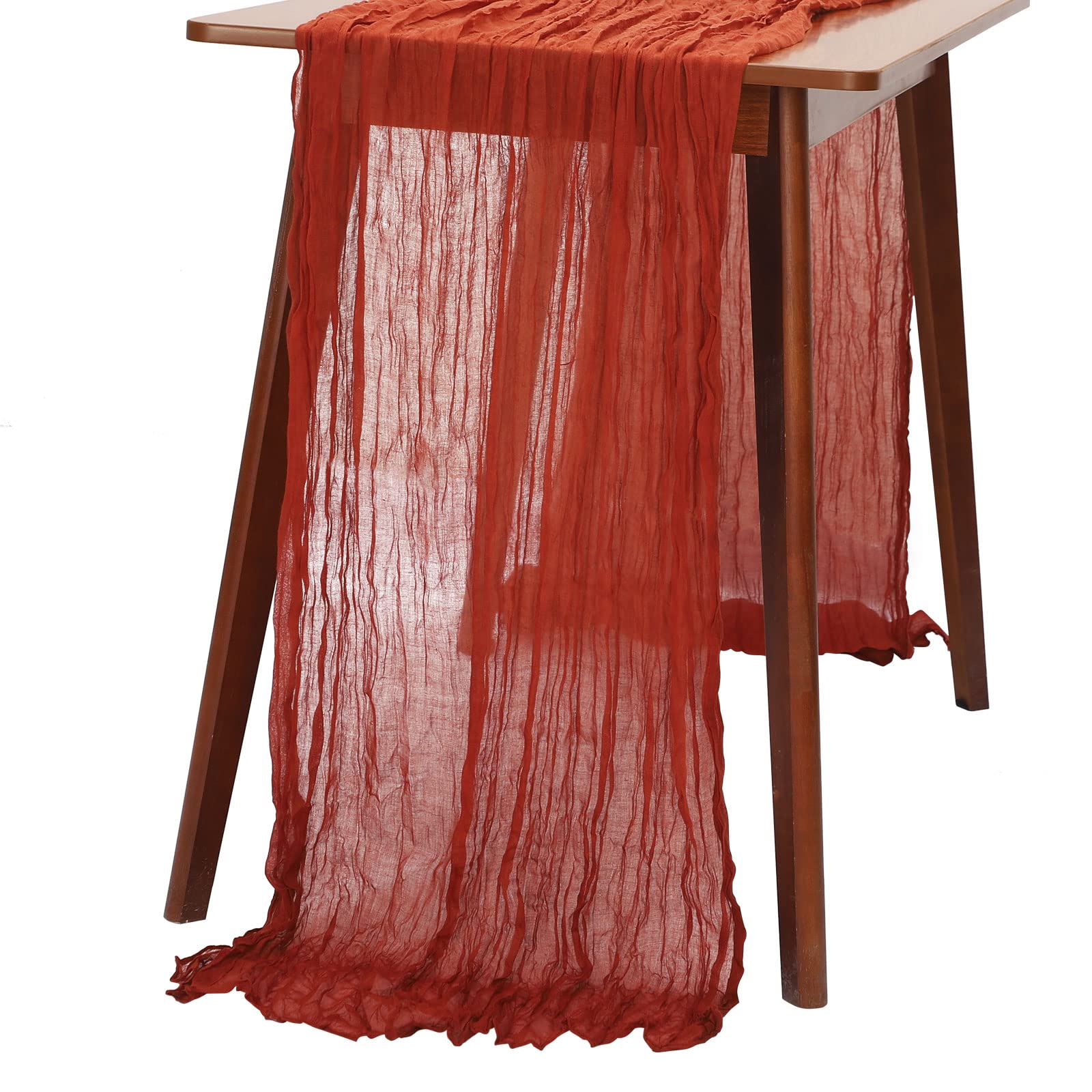 KWQBHW Red Cheesecloth Gauze Table Runner 10ft 35 x122 Inch Boho Rustic Table Runner Tablecloth for Wedding Bridal Baby Shower Birthday Party Table Decor