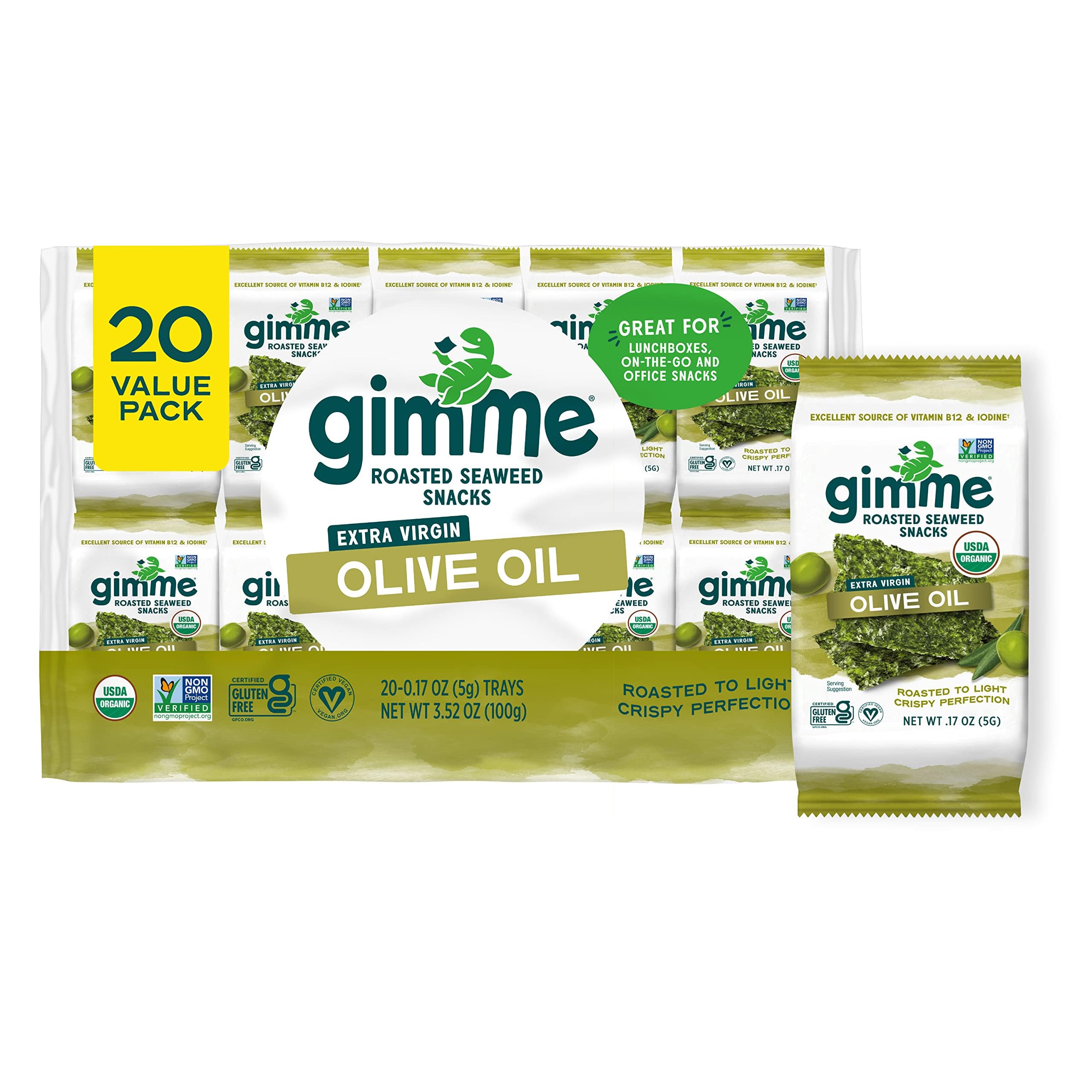 GimMe Organic Roasted Seaweed – Sea Salt & Avocado Oil, 6-Count Trial Pack – Keto Vegan