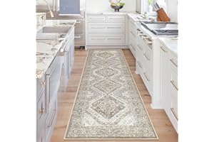 KUTA Oriental Washable Runner Rug, 2.6x8 Runners for Hallways Non-Slip Vintage Ivory Runner Kitchen Runner Rug Ultra Soft Printed Distressed Tribal 8ft Floor Carpet Runner for Stairway Bedroom