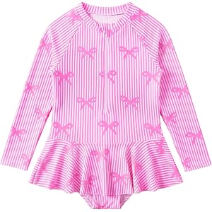 Ecolala Toddler Girls Long Sleeve One Piece Swimsuit Cutout Bathing Suit | Front Zip Swimwear for Little Girls Beach Vacation
