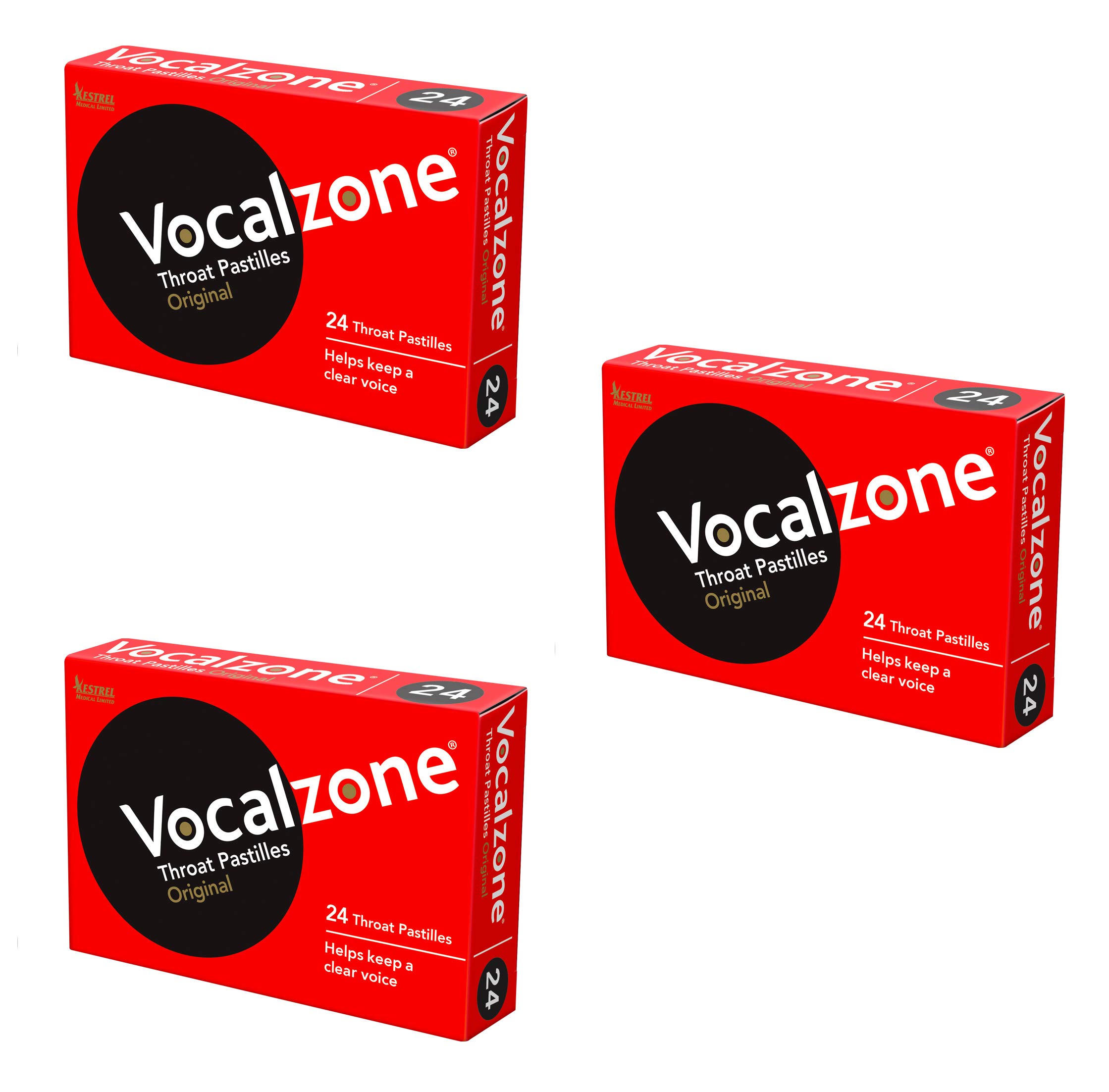 Vocalzone Throat Pastilles Original 3 Packs 24- for Sore Throats and Hoarseness When Overusing Your Voice. Produced and Sold in the United Kingdom Since 1912.