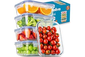 Stelive 5 Pack 1040ML Glass Food Storage Containers, Glass Meal Prep Containers, Airtight Lunch Bento Box with Leakproof Lids