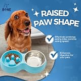 Fur & Bone Double Slow Feeder Raised Dog Bowl Stainless Steel Dual Bowl Set Blue view 4