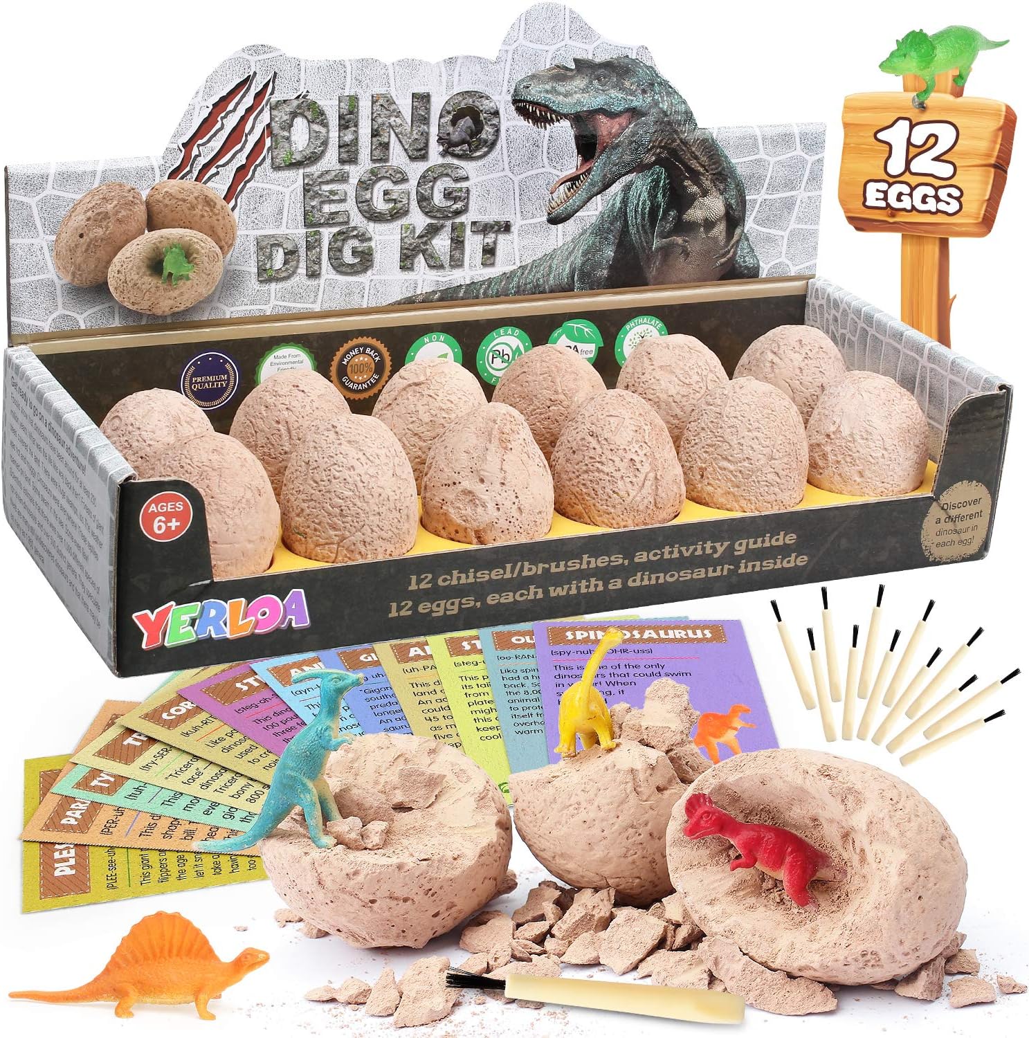 LUKAT Dino Eggs Dig Kit, 12 Dinosaur Eggs Toys for Kids, Easter Dinosaur Eggs Archaeology Dinosaur Fossil Eggs Excavation Kit Science Crafts Toy Gift for for 3 4 5 6,7 Year Old Boys Girls Kids