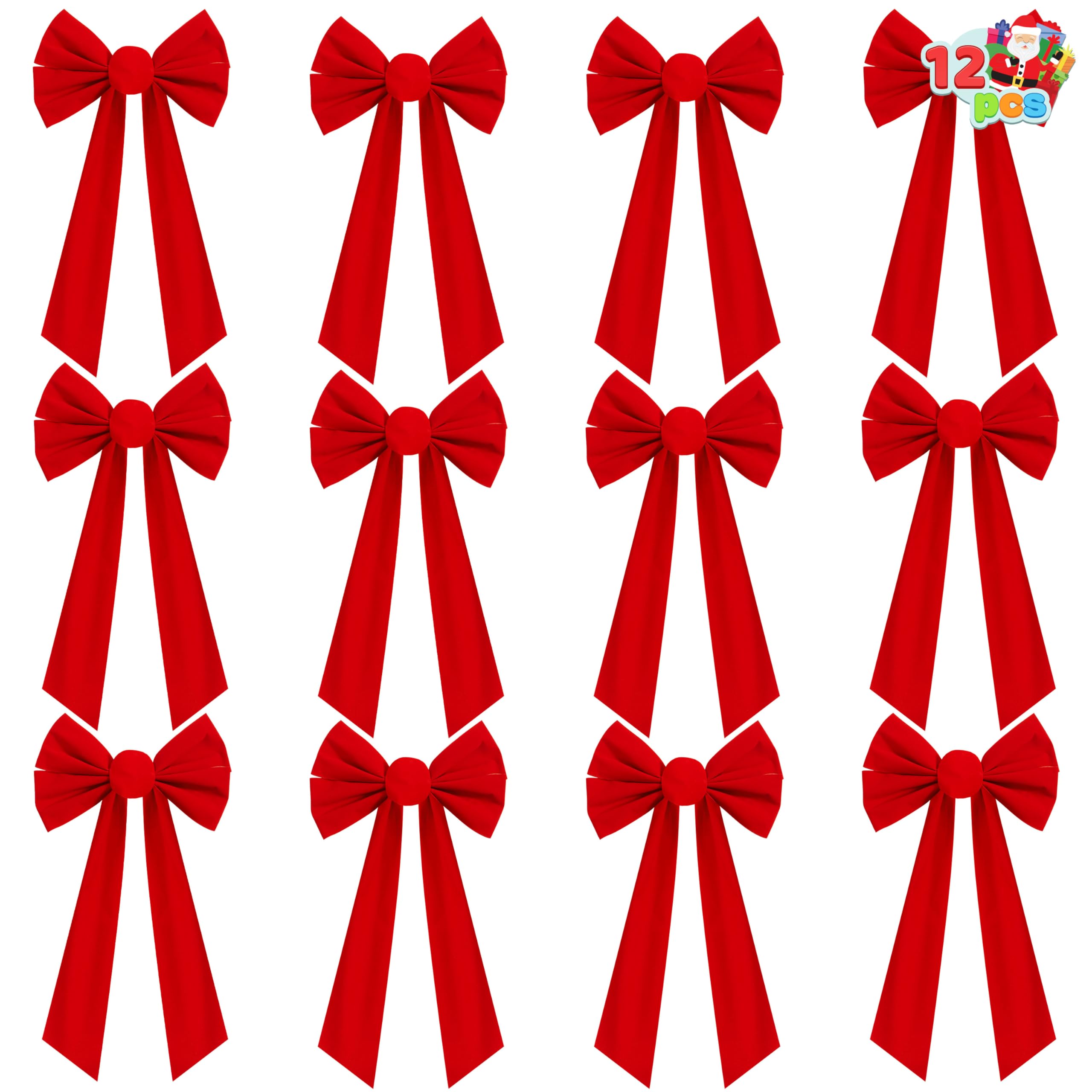 JOYIN 12 Pack Red Velvet Bows, 16" Long by 9" Wide Decorative Bows for Wreath, Garland, Tree Decor, Indoor/Outdoor Holiday Decorations