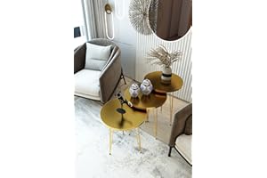 PAK HOME Set of 3 High Gloss Gold Nesting End Tables Round Wood Stacking Coffee Side Accent Table with Metal Legs for Living Room, Home Office, Nightstands for Bedroom