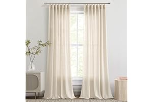 Joywell Long Curtains 96 Inches Linen Beige Curtains for Living Room Neutral Back Tab Heading Tape Hook Tape Track System Privacy Window Drapes for Bedroom Curtains Oatmeal Sand Crude 52x96 8ft