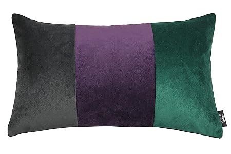 Mcalister Textiles 3 Colour Patchwork Velvet Throw Pillow Case Emerald Green Aubergine Purple Charcoal Grey Decorative Bedroom Cushion 50cm X