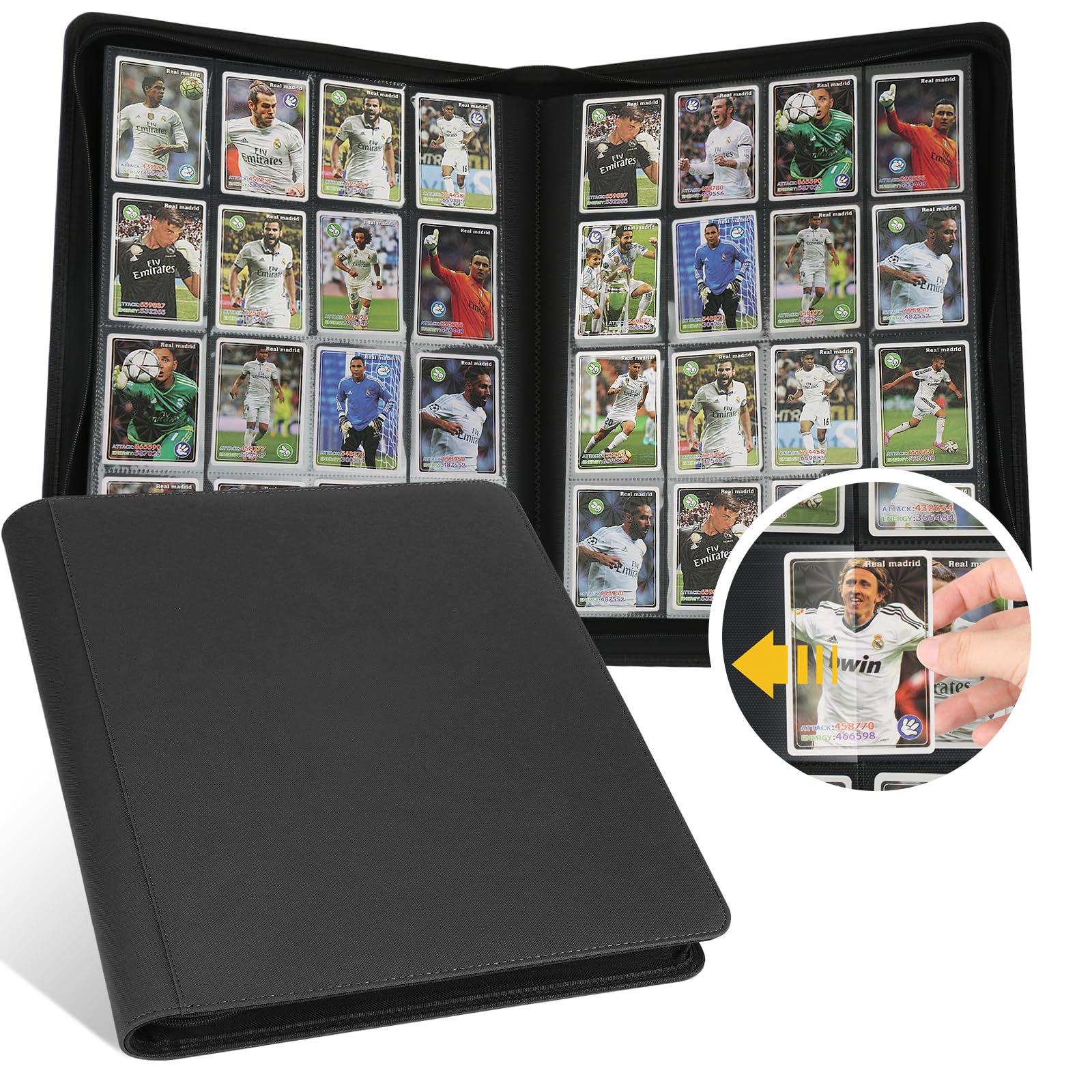 Photo 1 of GERMUN PU Card Binder - 16 Pocket, Premium Holder Folders for 1000+ Cards, Double Sided Pocket Album for MTG, TCG (Black)