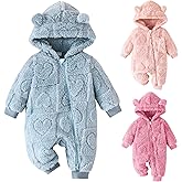 Winmany Newborn Baby Cartoon Bear Snowsuit Winter Fleece Coat Outfits Cold Weather Hooded Heart Jumpsuit Warm Outwear