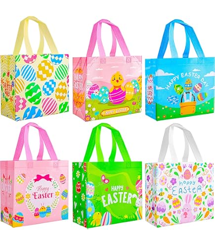 Clysee 6 Pcs Easter Gift Bags 10.2\" X 8.3\" Non Woven Easter Tote Bags With Handle Large Easter