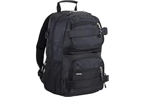 Eastsport Travel Skateboard Backpack Double Strap Laptop Bag Multi-Sport Design for Men and Women, Black Geo