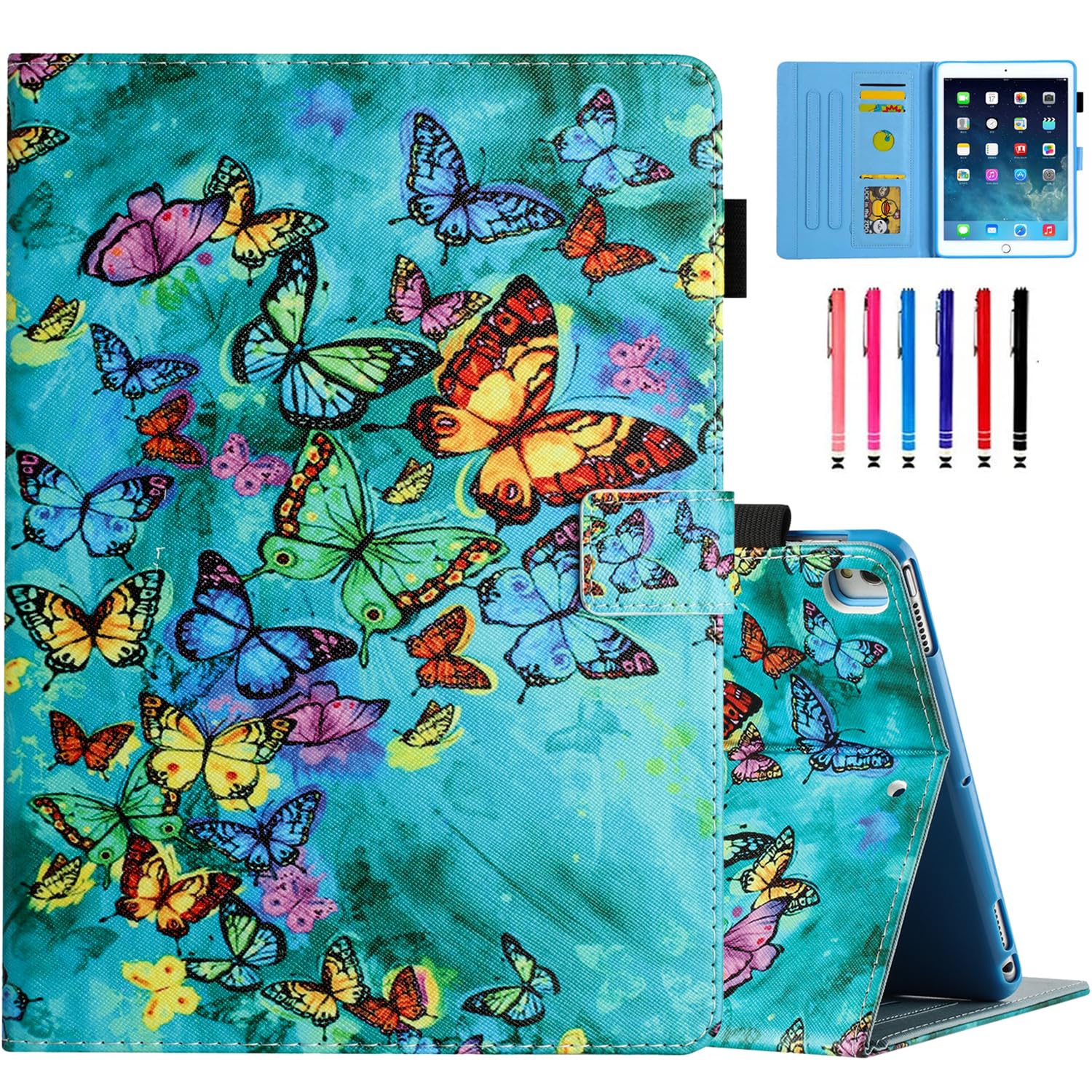 MOKASE Case for 10.2 inch iPad 9th Generation 2021 / iPad 8th Generation 2020 / iPad 7th Generation 2019, PU Leather Stand Cover with Auto Wake/Sleep & Pen Holder for iPad 10.2 inch, Green Butterflies
