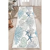Beach Coastal Hallway Runner Rug 2x6 Starfish Ocean Theme Throw Accent Rugs Teal Blue Area Rug Nautical Hallway Rugs Non Slip