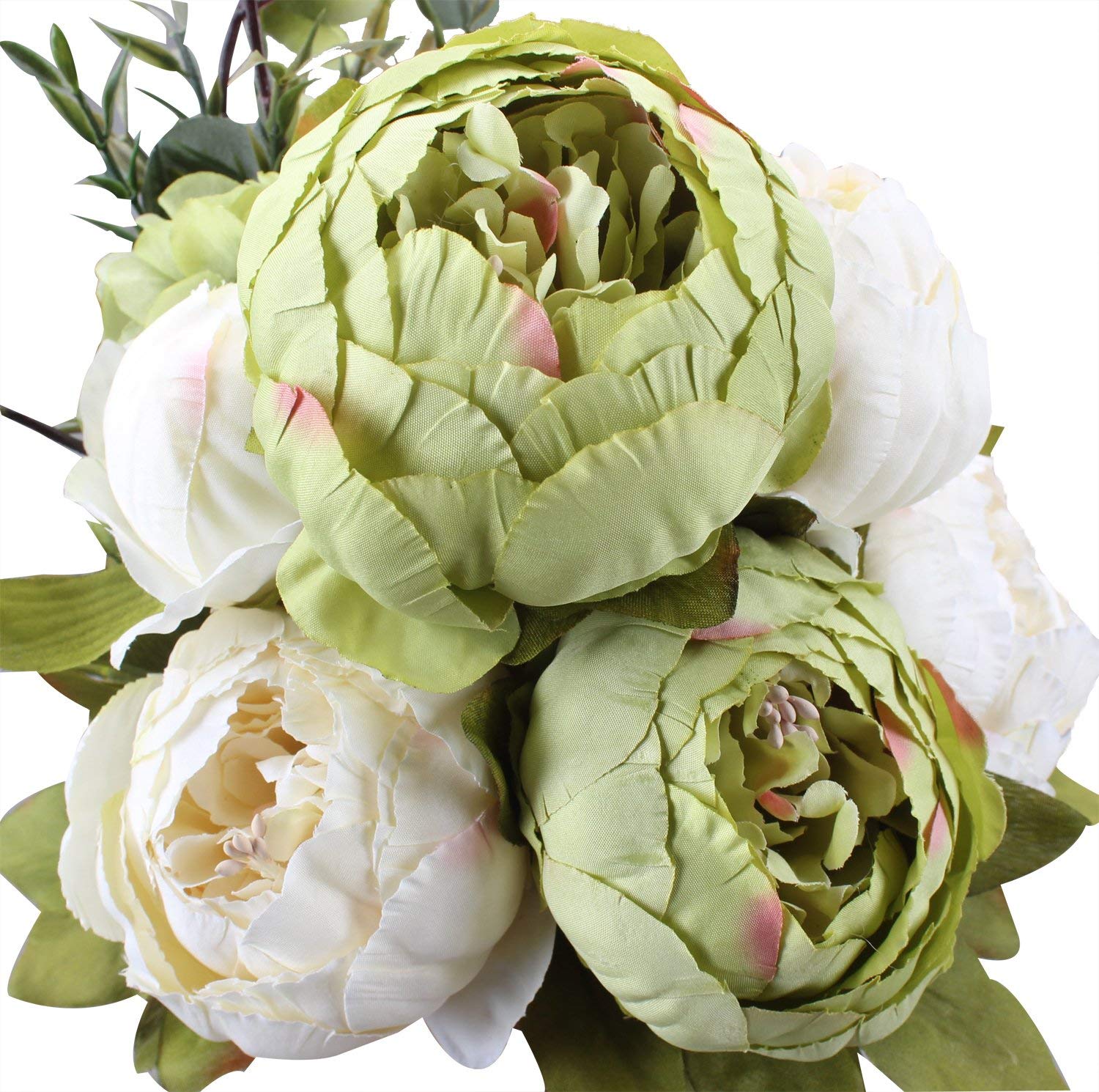 Ruiuzioong Vintage Artificial Peony Silk Flowers Bouquets Wedding Decoration Home Table Kitchen Office Garden Bridal Greenery Plants (Green)