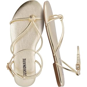 CUSHIONAIRE Tory Strappy Flat Sandals for Women, Toe Ring Sandals with Adjustable Buckle Ankle Strap, Wrap Style
