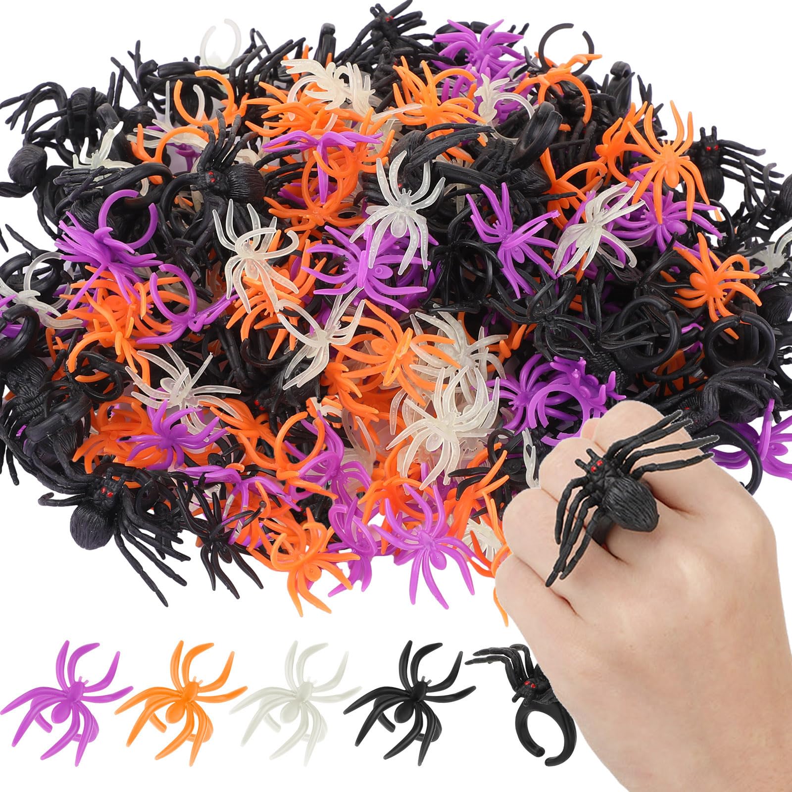 Photo 1 of Equsion 248 Pcs Halloween Spider Rings Bulk for Party Favors, Glow in the Dark Plastic Spider Rings for Cupcake Topper, Halloween Trick or Treat Party Favors, Prank Gifts