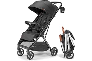 Bombi Bēbee V2 Lightweight Baby Stroller - Premium Vegan Leather, One-Hand Fold, Infinite Recline, Aircraft-Grade Aluminum Frame, XXL Canopy, and Ample Storage Umbrella Stroller - Onyx