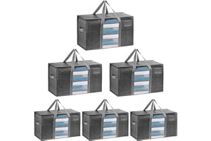 VENO 6 Pack Moving Bags, Moving Supplies, Moving Boxes, College Packing Storage Boxes with Lids Alternative, Heavy Duty Totes, Extra Large, Sturdy Handles, Zipper (Dark Gray with Window, 6 Pack)