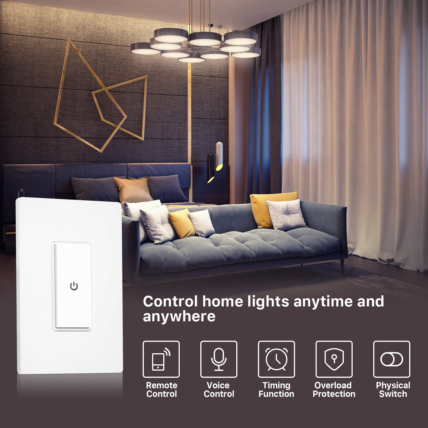 Ankuoo REC Wi-Fi Light Switch with Push Notification, Works with Alexa, New Firmware with AP Mode, NOT Plug & Play, Limited DIY Required, White