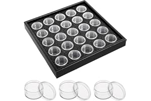 INOOMP Plastic Nail Gem Storage Box 25-grid Organizer with Individual round Bottles for Nail Rhinestones