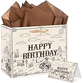 HSKMAKE Cowboy Birthday Gift Bag, Wild West Horse Gift Bags, with Card and Tissue Paper, Western Rodeo Theme Party Decor, for Men, Boys, Kids, Baby Shower, Bachelorette Party Supplies