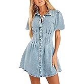 KDF Summer Denim Dress for Women Puff Sleeve Slim Fit Jean Dresses for Women 2025 Casual
