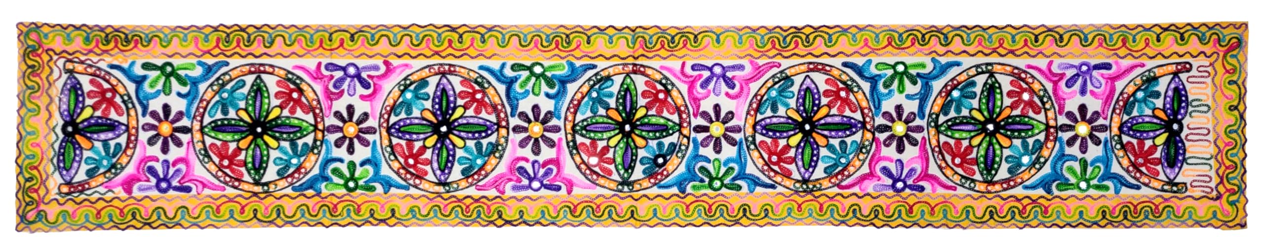 Purpledip Cotton Tapestry 'Floral Delight': Vintage Embroidery Table Runner or Wall Hanging (11487)