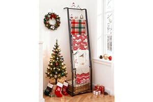 Ansionsol 6.3ft Blanket Ladder with Storage Basket, 5 Tier Decorative Ladder Shelf Stand for Living Room & Bedroom, Wall-Leaning Blanket Holder Quilt Rack for Home Décor, Rustic Brown & Black
