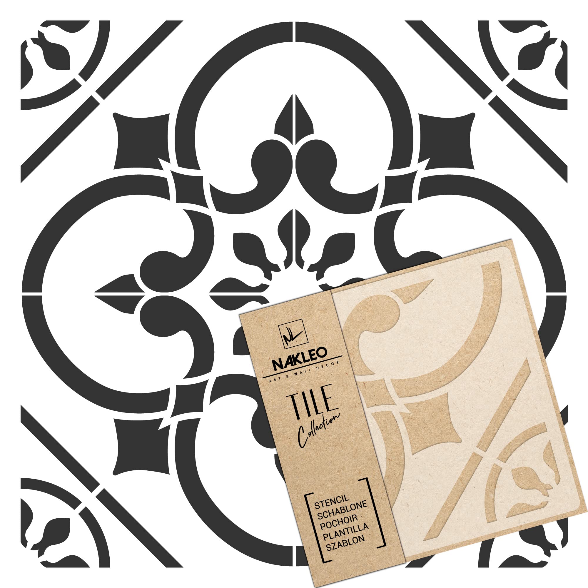 NAKLEO Tile Painting Stencil 10x10 cm, Victorian Oxford Spanish Flower Geometric, Plastic Reusable Template, Home Decor Craft DIY, Floor Concrete Patio Wall - Terracotta