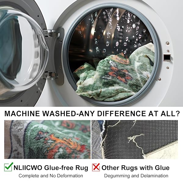 WASHABLE AREA RUGS 5’X7′ NON-SLIP VINTAGE SOFT FOR LIVING ROOM BEDROOM DINING ROOM,GLUE-FREE FORMALDEHYDE-FREE PET & KID FRIENDLY, ONE-PIECE WEAVING LOW PILE STAIN RESISTANT MACHINE WASHABLE AUG