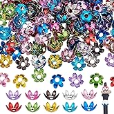PandaHall 200pcs Acrylic Bead Caps - 10 Colors, 6-Petal UV Plating, Spacer Beads, End Caps & Focals for DIY Jewelry Supplies