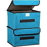 PATIKIL Fabric Collapsible Storage Bin 10.2 x 7.5 x 6.3 Inch, 2 Pcs Foldable Storage Box Cube with Lids and Handle Organizer 