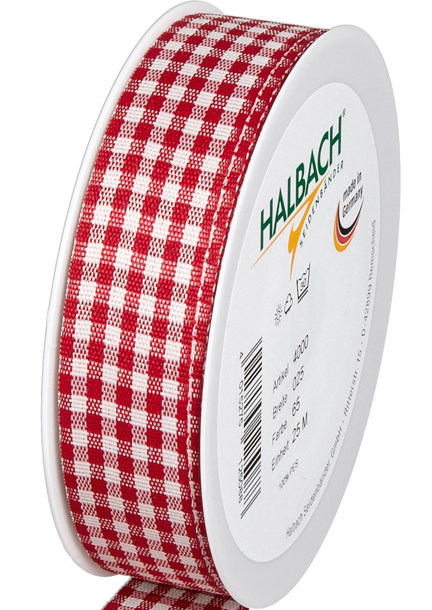 Halbach Seidenbänder Premium Vichy Chequered Gift Ribbon Red Width 25 mm Length 25 m Chequered Ribbon Made in Germany — image 1