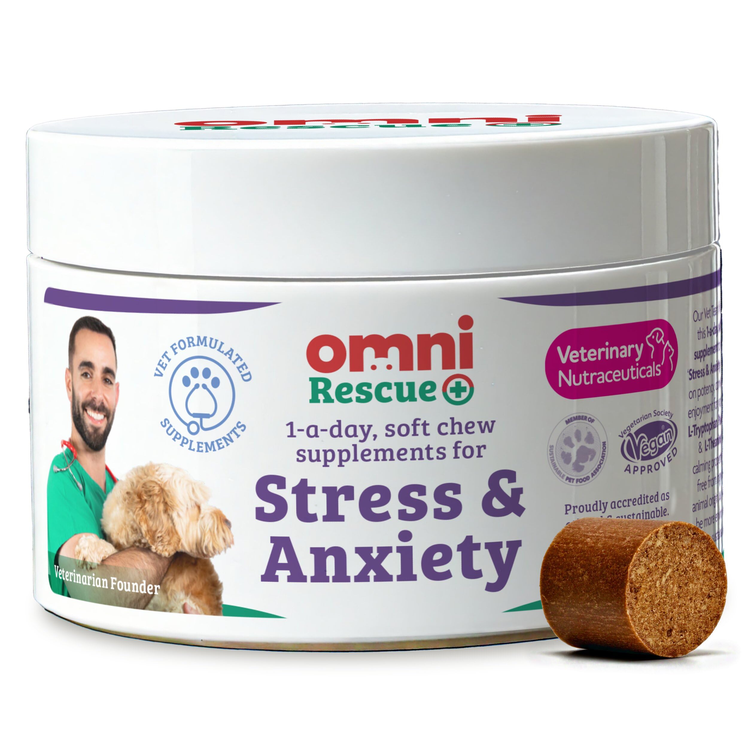 Omni Dog Anxiety Relief Supplement - Dragons’ Den Winners, One-a-Day Supplements for Dogs, Aids Stress and Anxiety with L-Tryptophan L-Theanine for Calming, 30 Servings, Small Dog 0-15Kg