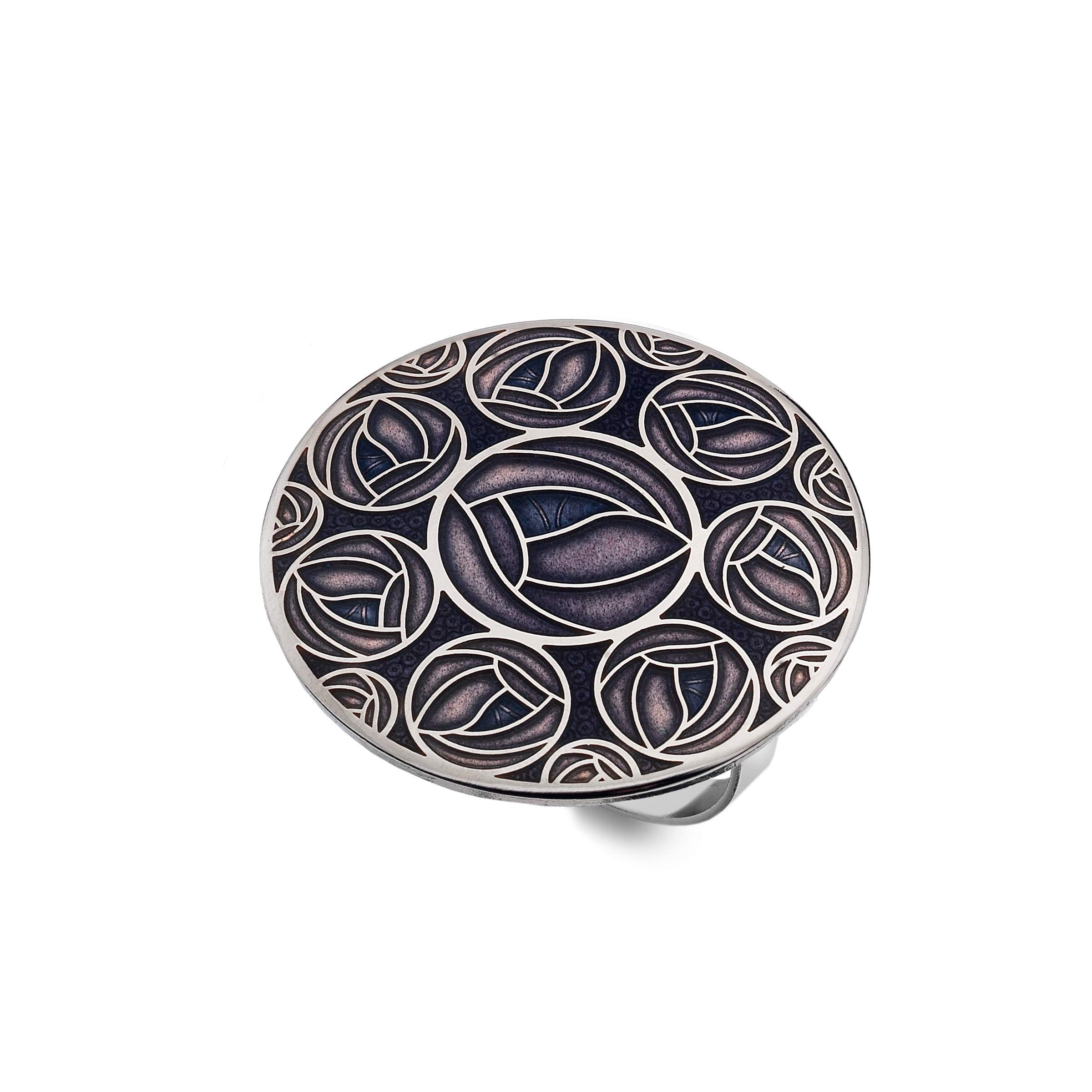 Sea Gems Mackintosh Inspired Fine Enamel 42mm Traditional Rose with Roses Border Scarf Ring - 7271 (Purple/Lilac)