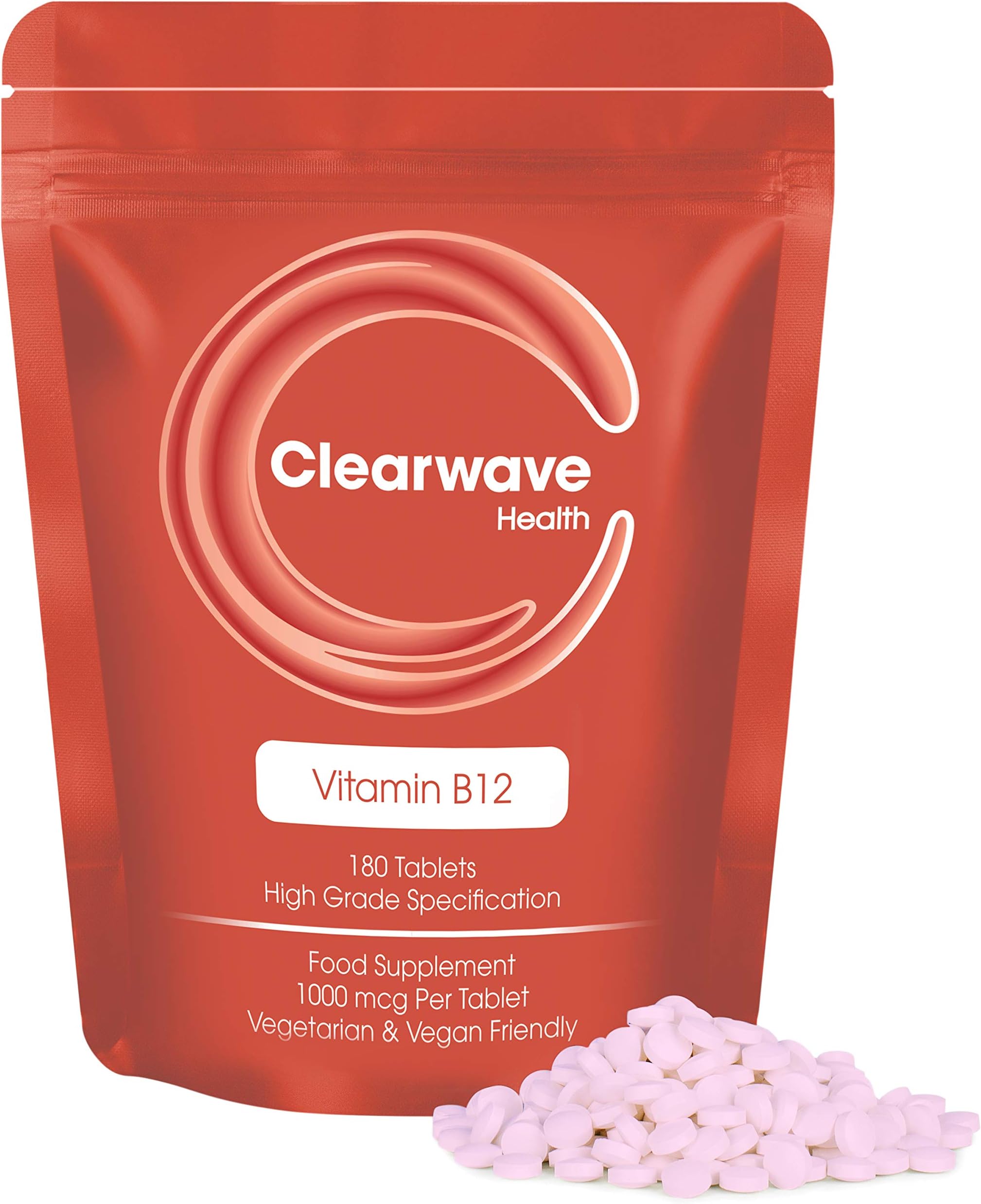 Vitamin B12 1000 mcg 180 Tablets - High Strength, High Potency B12 Tablets - Vegan - Made in The UK by Clearwave Health