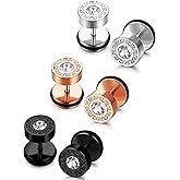 FIBO STEEL 3-4 Pairs Stainless Steel Mens Stud Earrings for Men Women Ear Piercing Plugs Tunnel