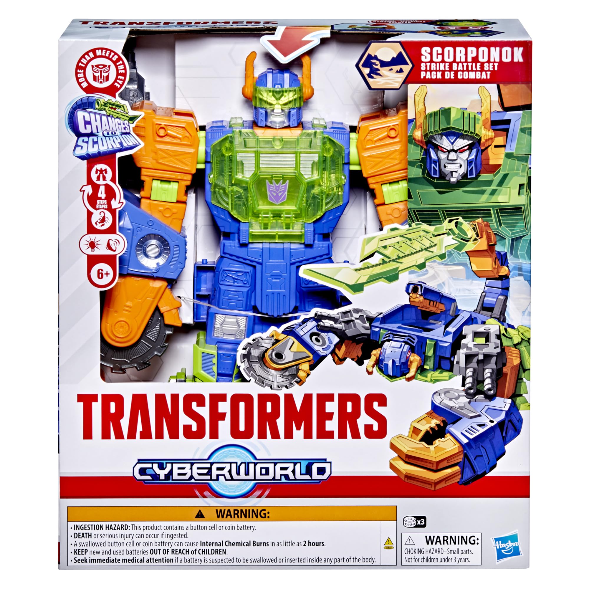 Transformers CYBERWORLD Scorponok Strike Battle Set, Converting Action Figure Playset with Lights and Sounds, Robot Toys for Boys and Girls 6 and Up