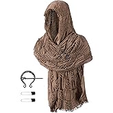 Unisex Medieval Renaissance Hooded Cowl Multifunctional Scarf Shawl Cape Halloween Cosplay Costume Brooch Accessories Set