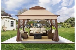 COOSHADE 11x11 Pop Up Gazebo Tent Outdoor Canopy Patio Shelter with Mosquito Netting(Beige)
