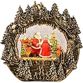 Christmas Snow Globe Lantern Water Glittering Lantern with Santa Claus 8 Music Songs & 6H Timer Christmas Snow Globes USB & Battery Operated for Christmas Festival Decorations Gifts (Bridge-Santa)