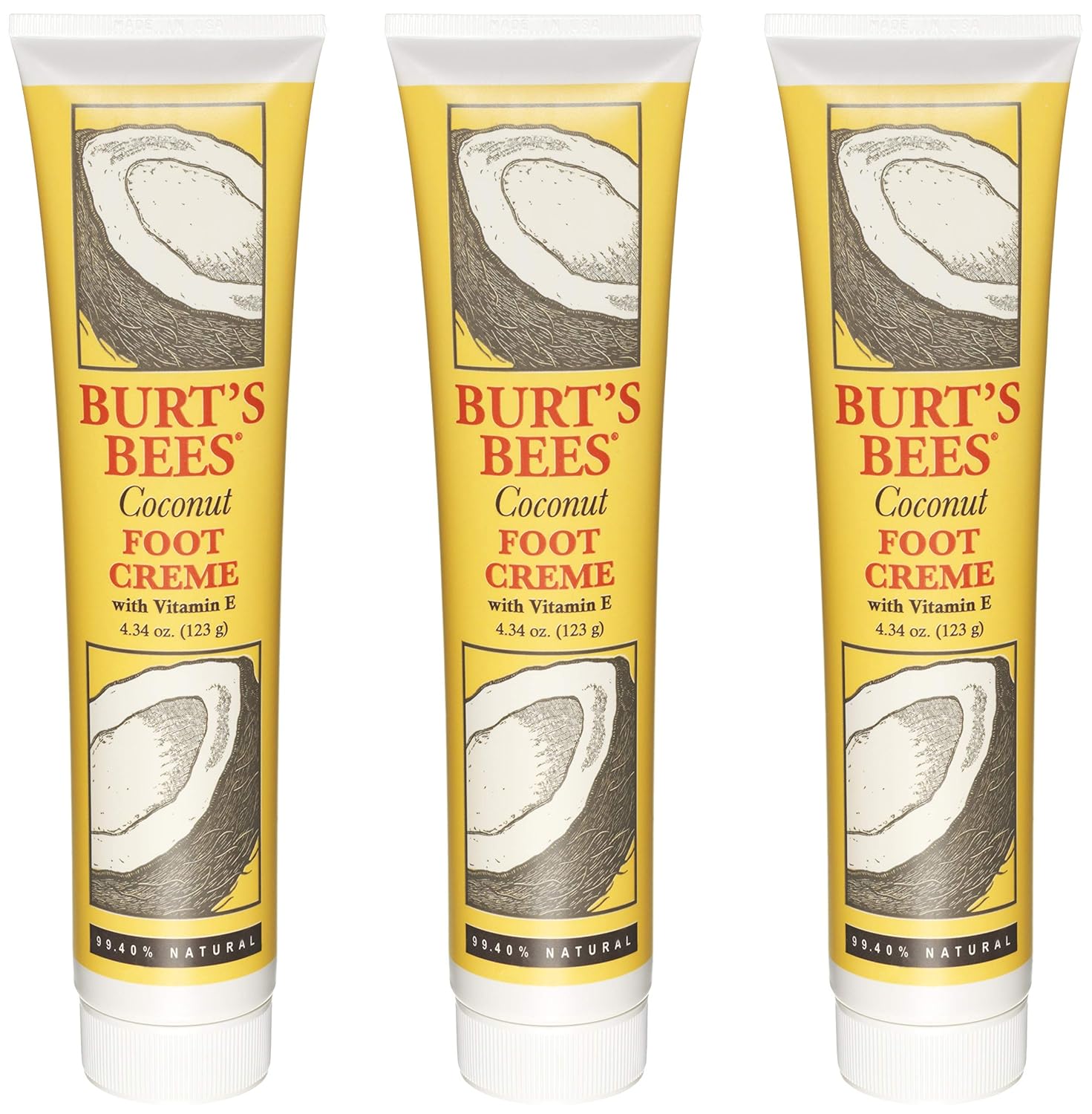Burt's Bees Coconut Foot Cream - 4.34 Ounce Tube (Pack of 3) : Beauty