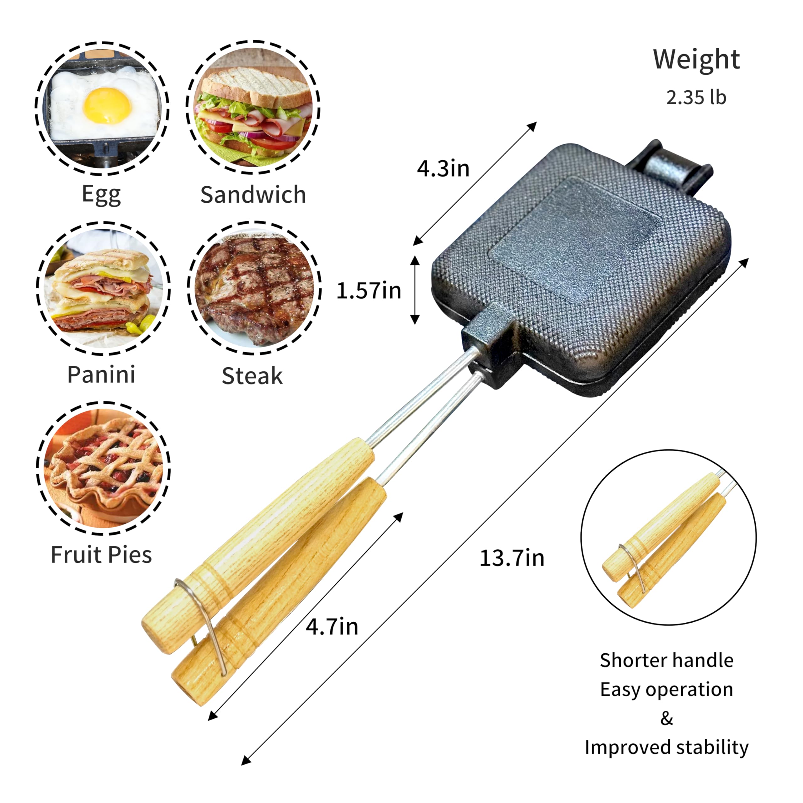 CretFine MiniSnack Cast Iron Pie Maker Sandwich Press for Camping and Stovetop, Double Mini Pan for Steak and More with Storage Bag and Recipies, Perfect for Home, Openfire Camp Cooking, Small Cooker
