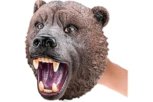 Gemini&Genius Grizzly Bear Safari Animal Hand Puppet for Kids Scary Toys for Halloween Soft Rubber and Realistic Action Figure Role Play Toys for Kids
