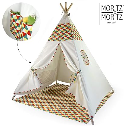 Moritz & Moritz Tipi Zelt für Kinder - Bunt - Kinderzelt Spielzelt Geschenkidee - Mit Bodendecke und Fenster - Für Haus und G