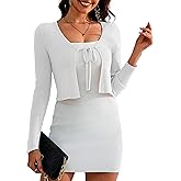 a.Jesdani Women's Shrug Sweaters Tie Front Long Sleeve Rib Knit Bolero Open Front Cropped Cardigan S-1X