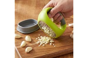 2-in-1 Garlic Grinder & Ginger Slicer with Lid, Compact Manual Vegetable Shredder, Portable Food Grater with Collection Tray 
