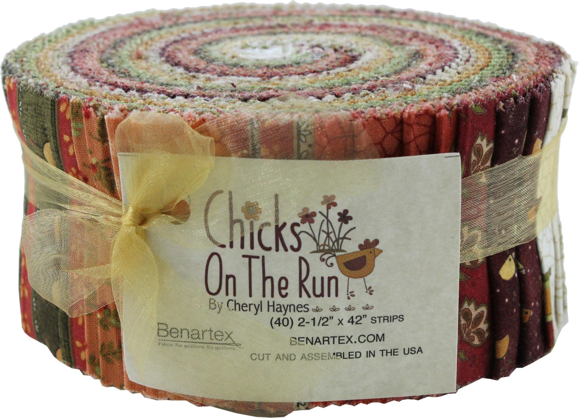 Cheryl Haynes Chicks on the Run Pinwheel 40 2.5-inch Strips Jelly Roll Benartex, Assorted