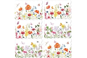 OBUSATT Spring Plastic Placemats Set of 6 Summer Plastic Place Mats Watercolor Flowers Holiday Table Vinyl Placemats for Indoor Outdoor Party Dining Table Decoration (Easily Wipes Clean)